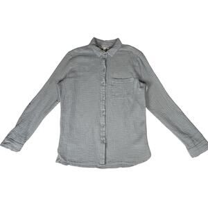 Anne Klein Jeans Gauze Button-Up ice blue long roll-tab sleeve super soft Sz S